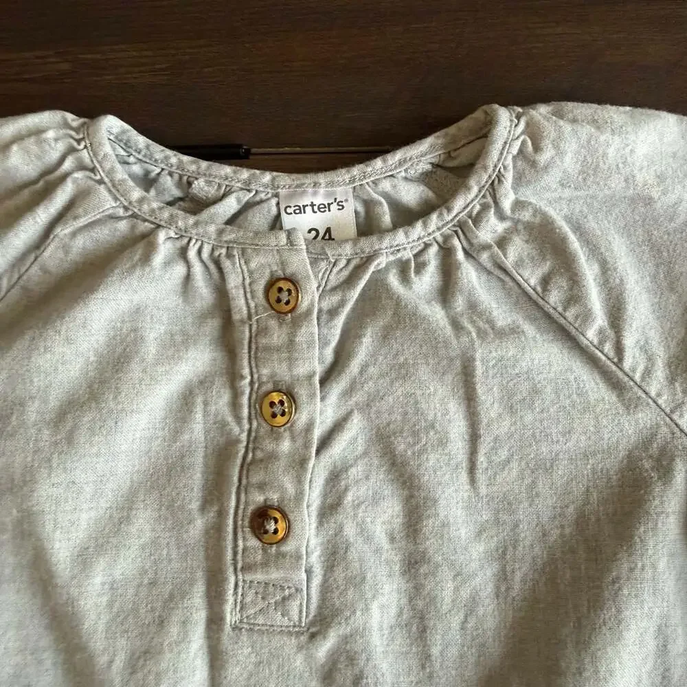 Cream Gingham Linen Tunic: Embroidered Girls' Long Sleeve Shirt - ,